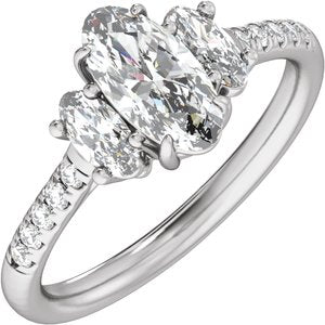 Hadar Claw-Prong Three-Stone Engagement Ring or Band in 18K White Gold, shown with an assumed 2 carat center diamond