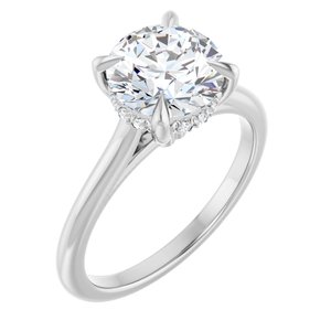 Round Claw-Prong Hidden Halo Engagement Ring in 14K White Gold