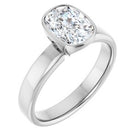 Elongated Cushion Bezel-Set Solitaire Engagement Ring in 14K White Gold