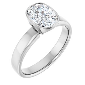 Elongated Cushion Bezel-Set Solitaire Engagement Ring in 14K White Gold