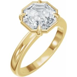 Octagon Claw-Prong Solitaire Bezel Engagement Ring in 14K Yellow Gold