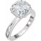 Octagon Claw-Prong Solitaire Bezel Engagement Ring in 14K White Gold