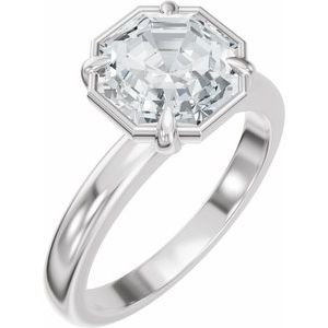 Octagon Claw-Prong Solitaire Bezel Engagement Ring in 14K White Gold
