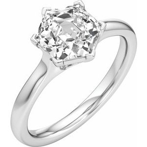 Hexagon Accented Engagement Ring in 14K White Gold
