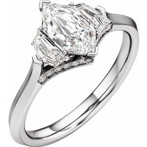 Elongated Hexagon Three-Stone Engagement Ring in 14K White Gold