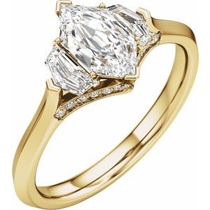 Elongated Hexagon Three-Stone Engagement Ring in 14K Yellow Gold