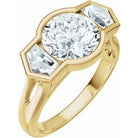 Round Bezel-Set Three-Stone Engagement Ring in 14K Yellow Gold