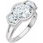 Round Bezel-Set Three-Stone Engagement Ring in 14K White Gold