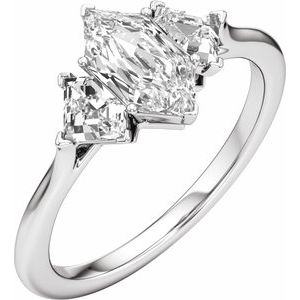 Elongated Hexagon Three-Stone Engagement Ring in 14K White Gold