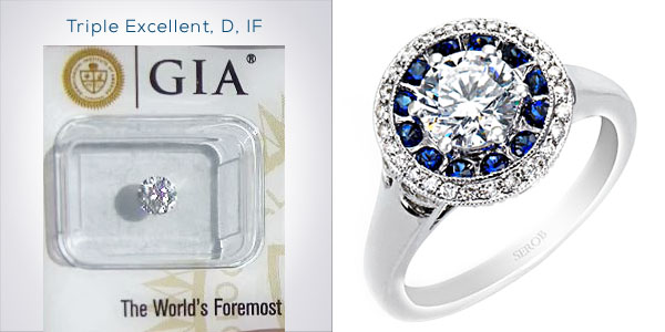 Round Brilliant Diamond Double-Halo Engagement Ring with Diamonds and Sapphires Under $5,000