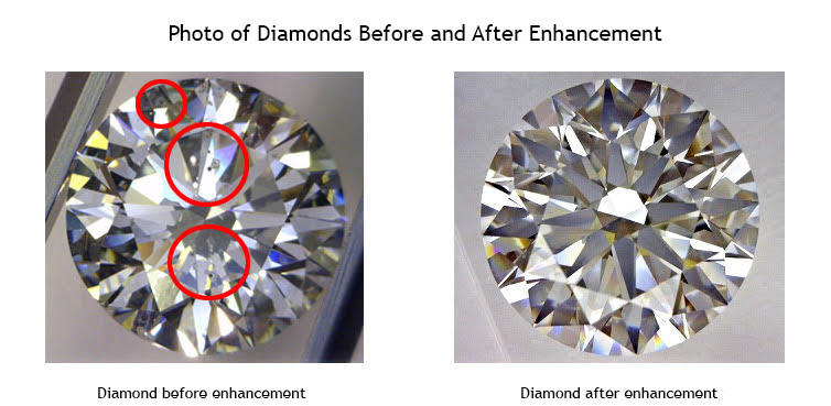 Diamonds before and after enhancement